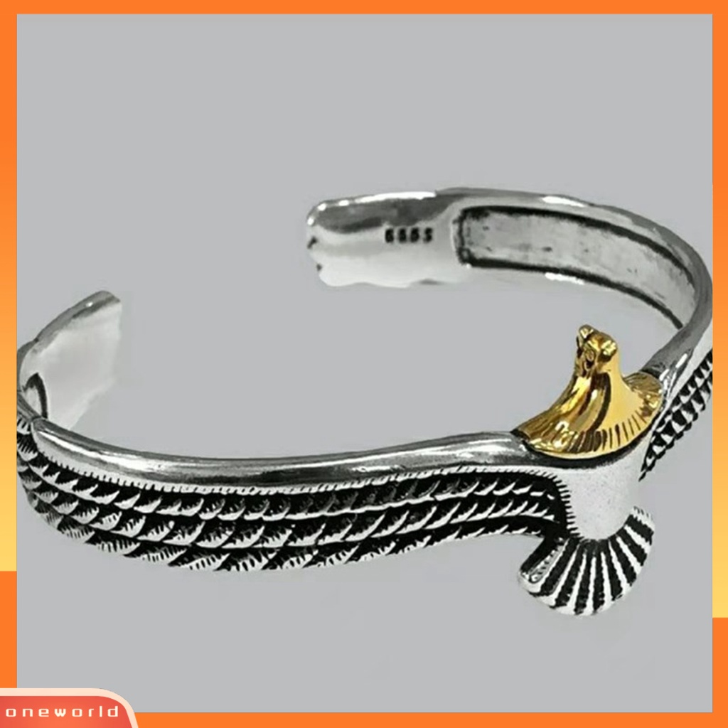 [EONE] Manset Gelang Electroplating Vintage Ukiran Pembukaan Anti-Kosif Menghias Karat-Bukti Pria Retro Elang Terbang Gelang Aksesori Pakaian