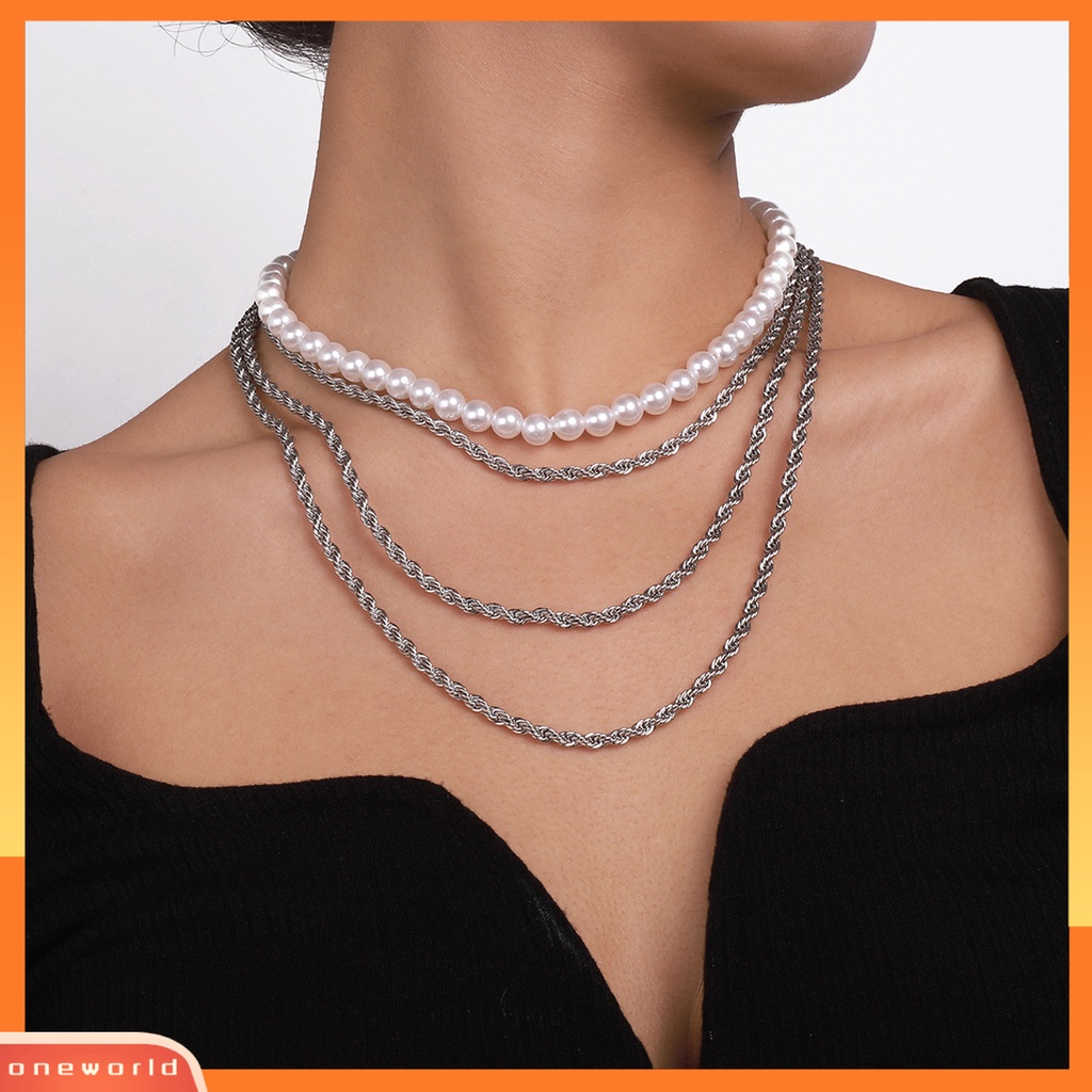 [EONE] 2 Pcs Wanita Kalung Multi Layer Mutiara Imitasi Perhiasan Berlebihan Stackable Necklaces Untuk Pakaian Sehari-Hari Perjamuan Pernikahan