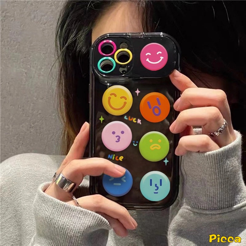 Casing Cermin Make Up Flip Kreatif Untuk Oppo A57 A15 A12 A7 A15s A3s A5s A5 A9 A53 A31 A33 2020 A12E A77 A77s A11K A11 A35 Kartun Lucu Smiley Case Soft Cover Dengan Gelang