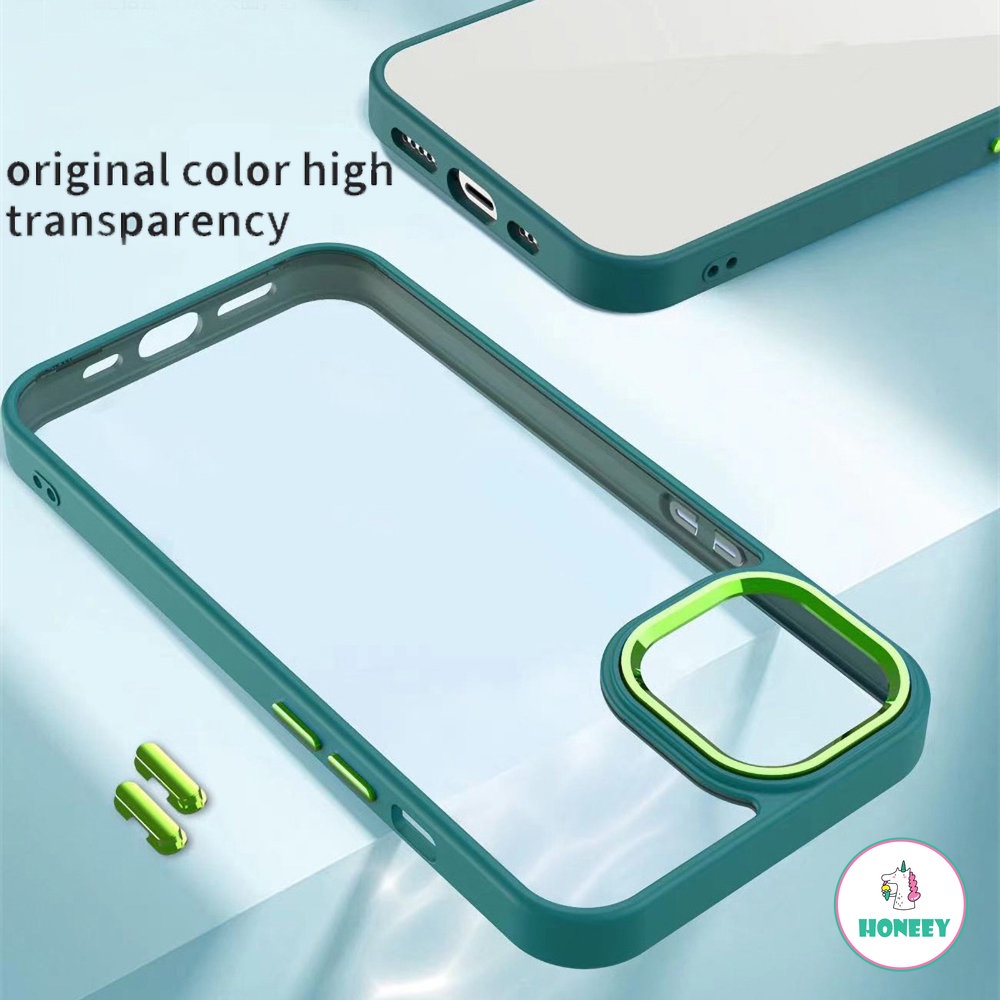 IPHONE Casing Ponsel Tombol Logam Warna-Warni Fashion Untuk Iphone14 13 12 11 Pro Max XR XS Max X7 8 Plus Penutup Belakang Tahan Guncangan Akrilik Transparan