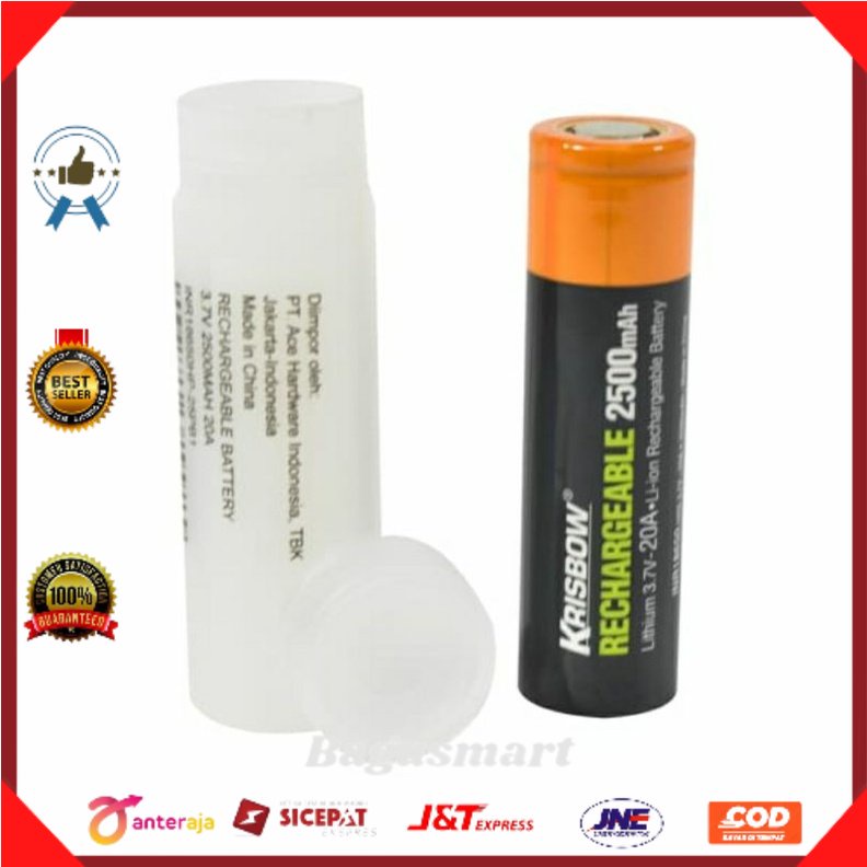 Krisbow Baterai 18650  Rechargeable 3.7v 2500 Mah 20a/batrei charger