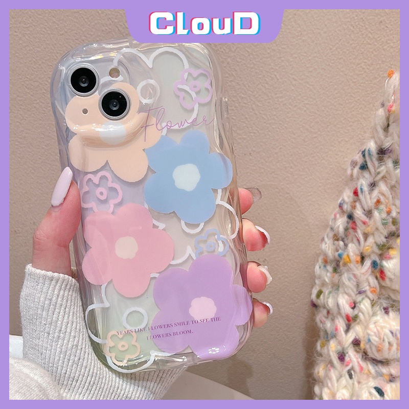 Casing Kelinci Lucu 3D Wavy Curved Edge Kompatibel Untuk iPhone 7Plus XR 11 14 13 12 Pro Max X7 6s 8 6 Plus XS Max SE 2020 Fresh Flowers Tulip Shockproof Soft Tpu Glossy Back Cover