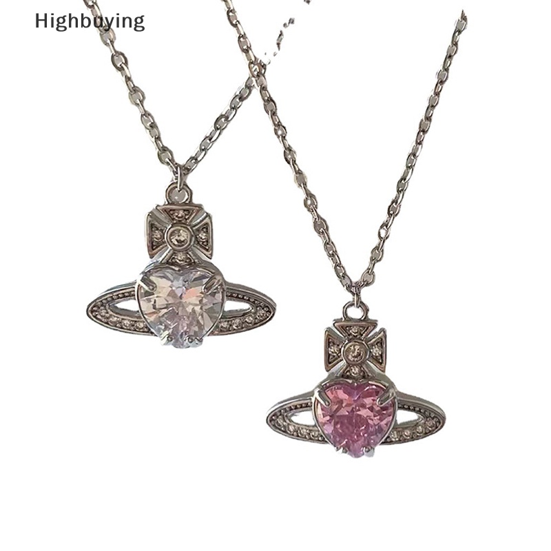 Hbid Fashion Alloy Kalung Hati Zirkon Klavikula Rantai Perhiasan Planet Liontin Kalung Untuk Wanita Gadis Vintage Minimalis Pesta Hadiah Glory