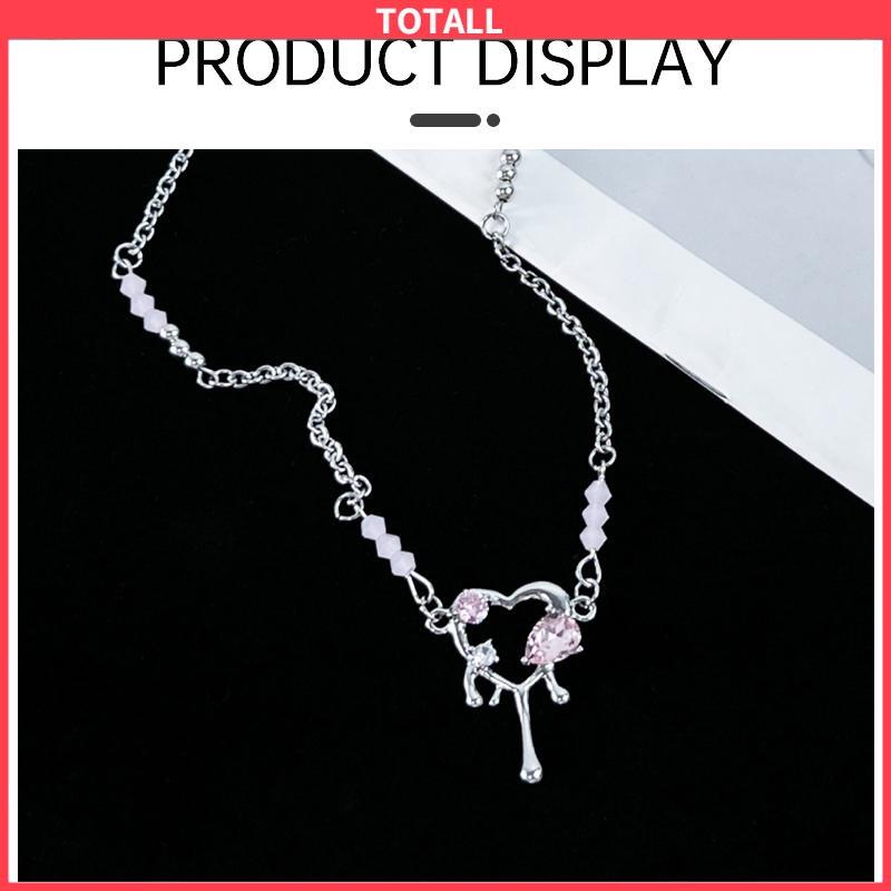 COD Kalung Pendek Pendek Mewah Premium Pink Zirkon Manis Keren Kalung Cinta Tetesan Cair-Totall