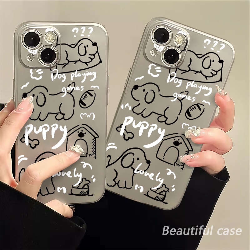 IPHONE Soft Electroplate Phone Case Kompatibel Untuk Iphone14 11 13 12 Pro XS Max Casing XR X8+76S Plus Mini Anjing Lucu TPU Silikon Shockproof Cover