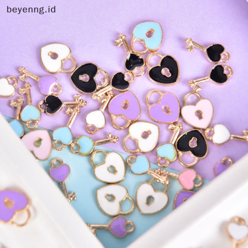 Beyen 10Pcs/Set Enamel Alloy Love Lock Kunci Ch Liontin Perhiasan DIY Membuat Craft ID