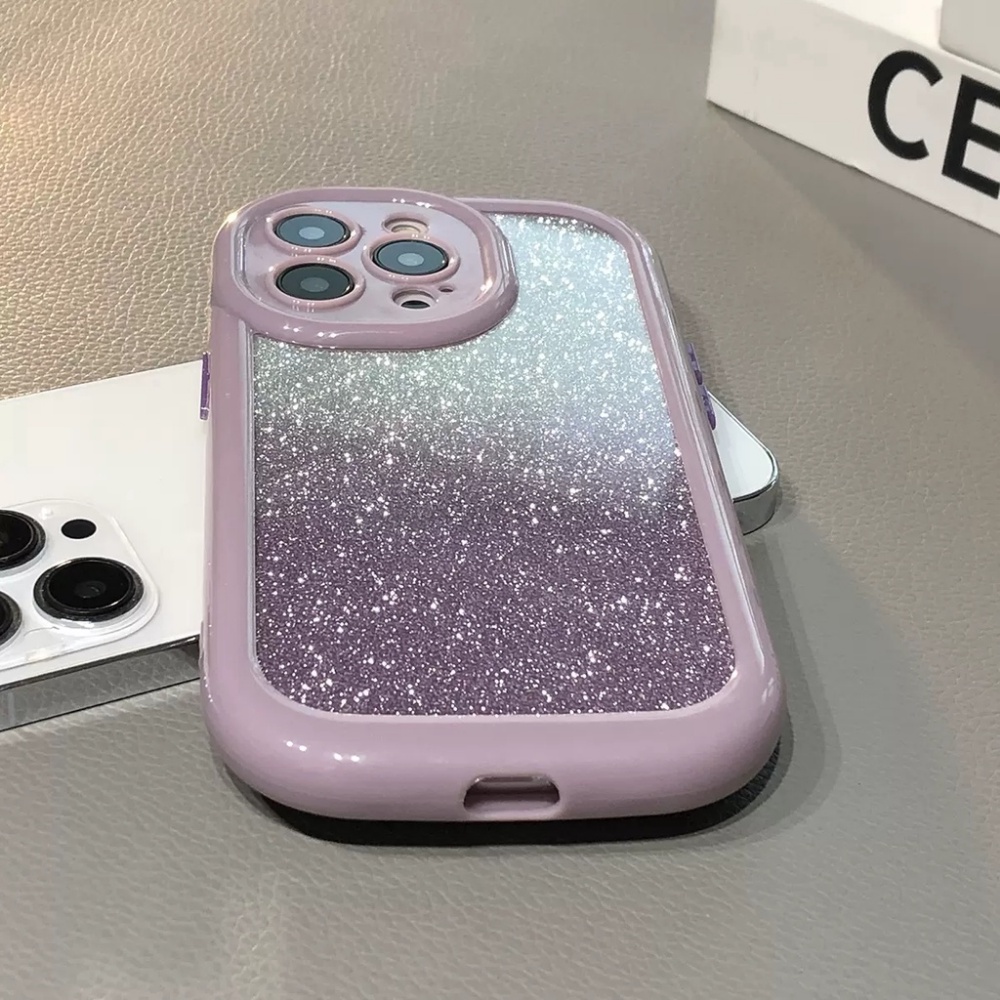 Casing Ponsel Bingkai Oval Glitter Ungu Muda Untuk iPhone 14 Pro 13 12 11 Pro Max Warna Permen Shockproof Bumper Penutup Belakang