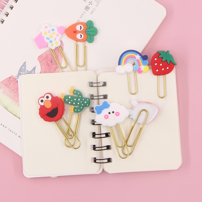 Kreatif Ins Gaya Kartun Klip Kertas Portabel Siswa Membaca Bookmark DIY Kecil Merah Bunga Bros Universal Dokumen Kantor Mengikat Jarum Lucu Klip Kertas Warna-Warni