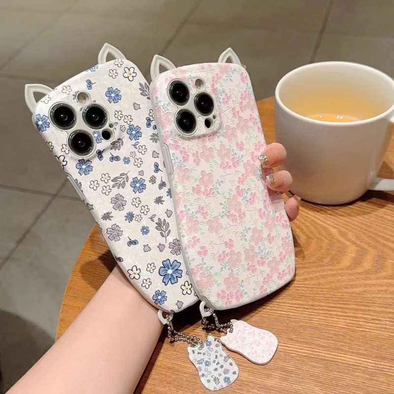 IPHONE Casing Pelindung Telinga Kucing 3D Cocok Untuk Iphone14 13 12 11 Pro X XS Max7 8 14 Plus Casing Ponsel Motif Bunga XR