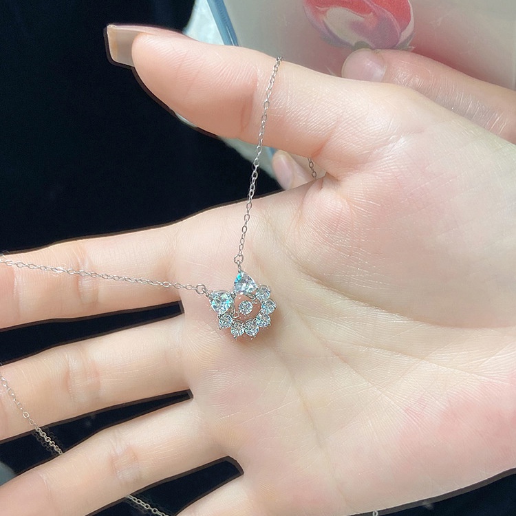S925 Perak Kristal Busur Kalung Perempuan Musim Panas Kelas Tinggi Elegan Klavikula Necklace