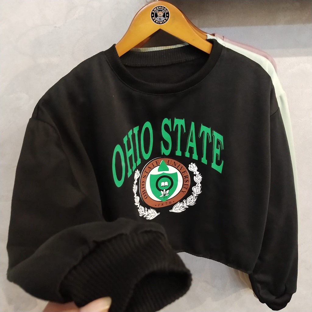 (PS) OHIO STATE Sweater Crope Ala Korea Crewneck Sweatshirt Croope Kpop Wanita Kekinian Oversize Fashion Outfit Ootd Korean Style Sweter Crewnek Switter Krop Cewe Krunek Perempuan Sweeter Crop Viral Remaja Korea Atasan Cewek Premium LD 110 PB 45 BB 45 65