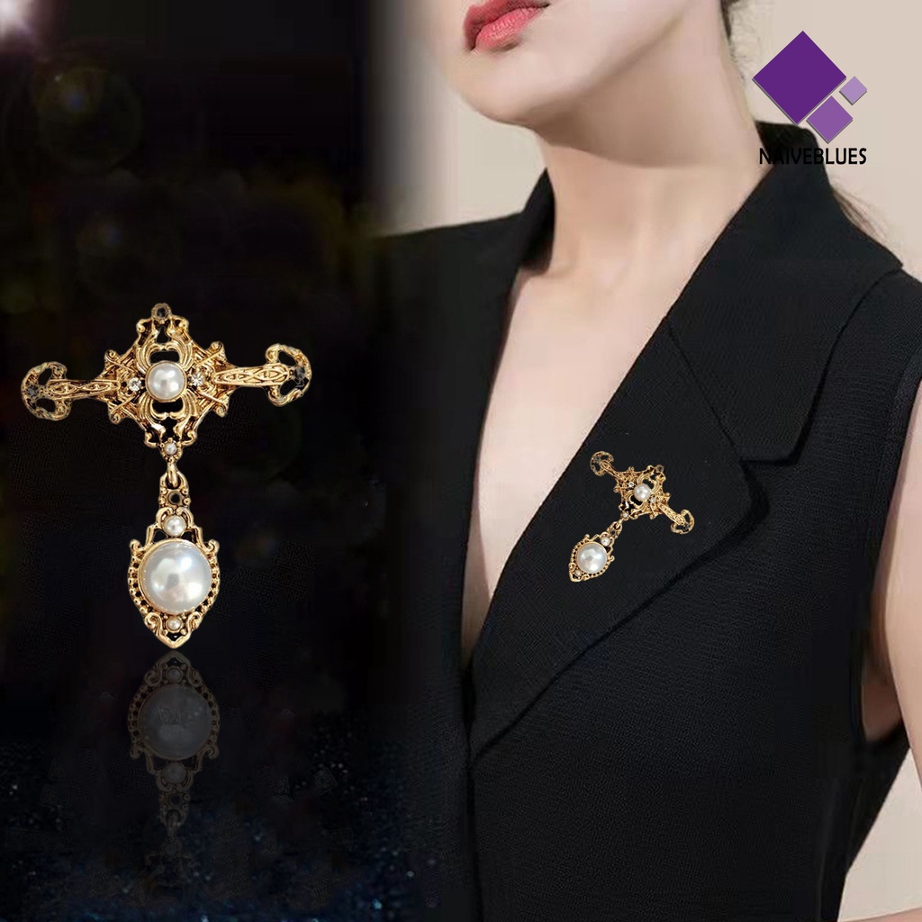 &lt; Naiveblues &gt; Bros Elegan Indah Dekoratif Warna Emas Baroque Mutiara Bros Geometris Untuk