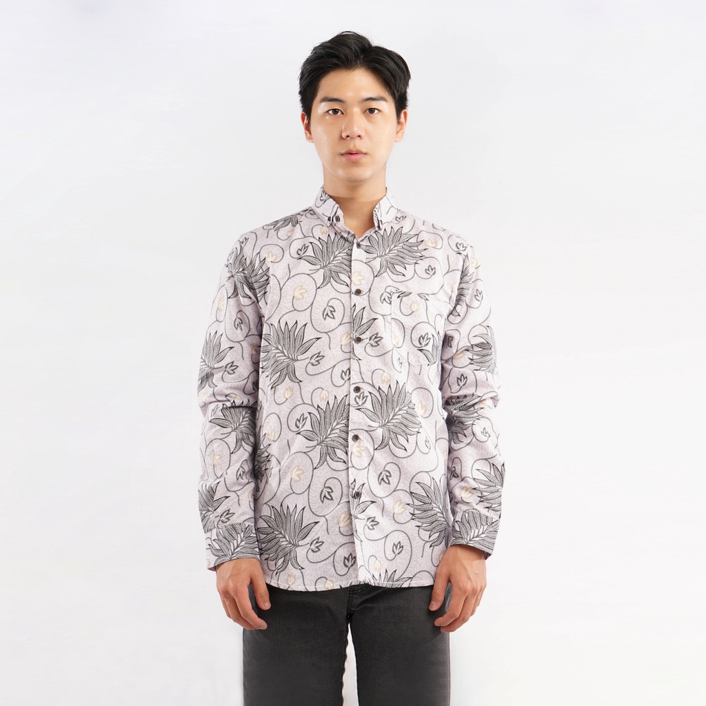 SANVANINA Kemeja Batik Pria Slim Fit Printing Lengan Panjang Oberoi E-1574