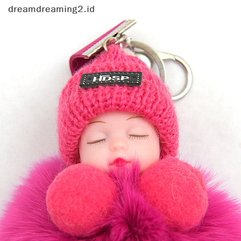 (drea) Gantungan Kunci Pompom Tidur Bayi Lucu Berbulu Plush Doll Keychains//