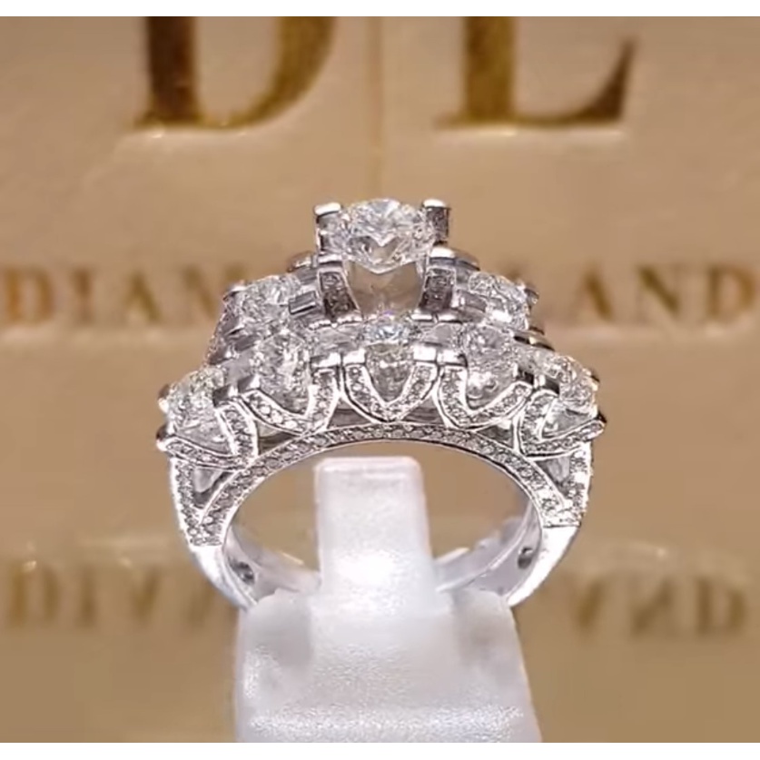 Goldkingdom Fashion Perhiasan Aksesoris Ready Stock Berlian Penuh Delapan Hati Delapan Panah Set Cincin Kreatif Perjamuan Pernikahan Pertunangan Cincin Ring