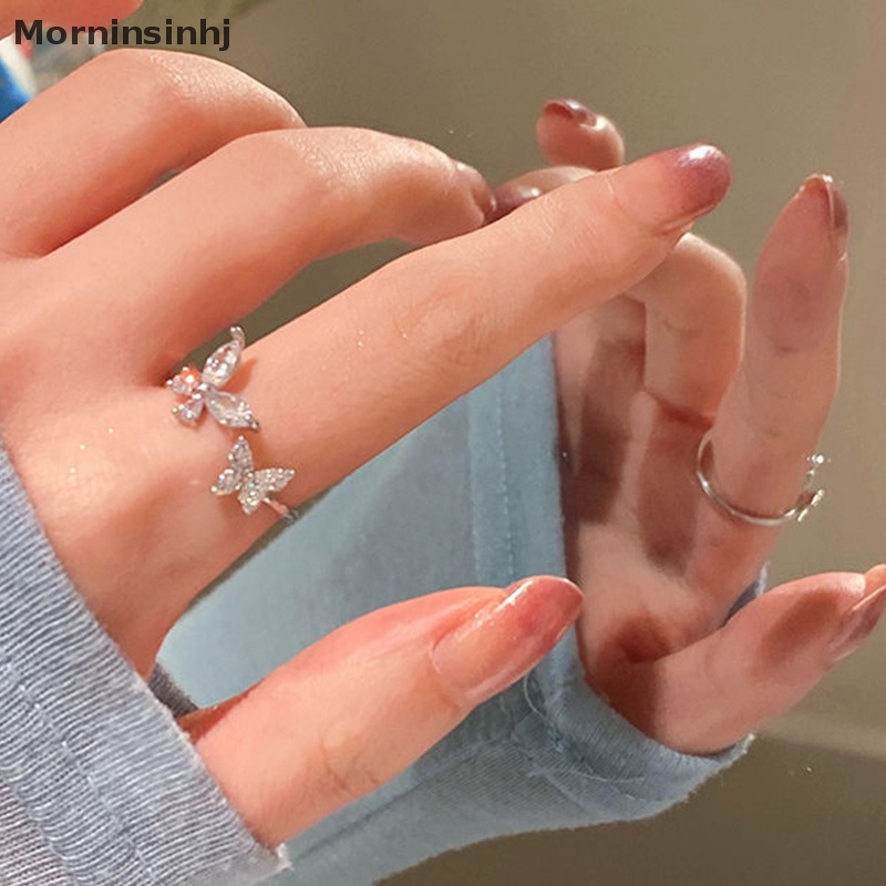 Mornin Korea Sparkling Alloy Butterfly Rings Untuk Wanita Fashion Perhiasan Kepribadian Niche Adjustable Open Perhiasan Pesta Pernikahan id