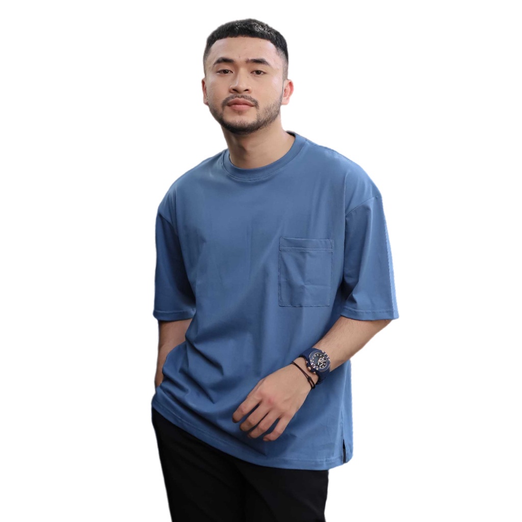 BAJU KAOS SAKU Pocket Tshirt - Denim Blue (KAOS SAKU BLUE) .