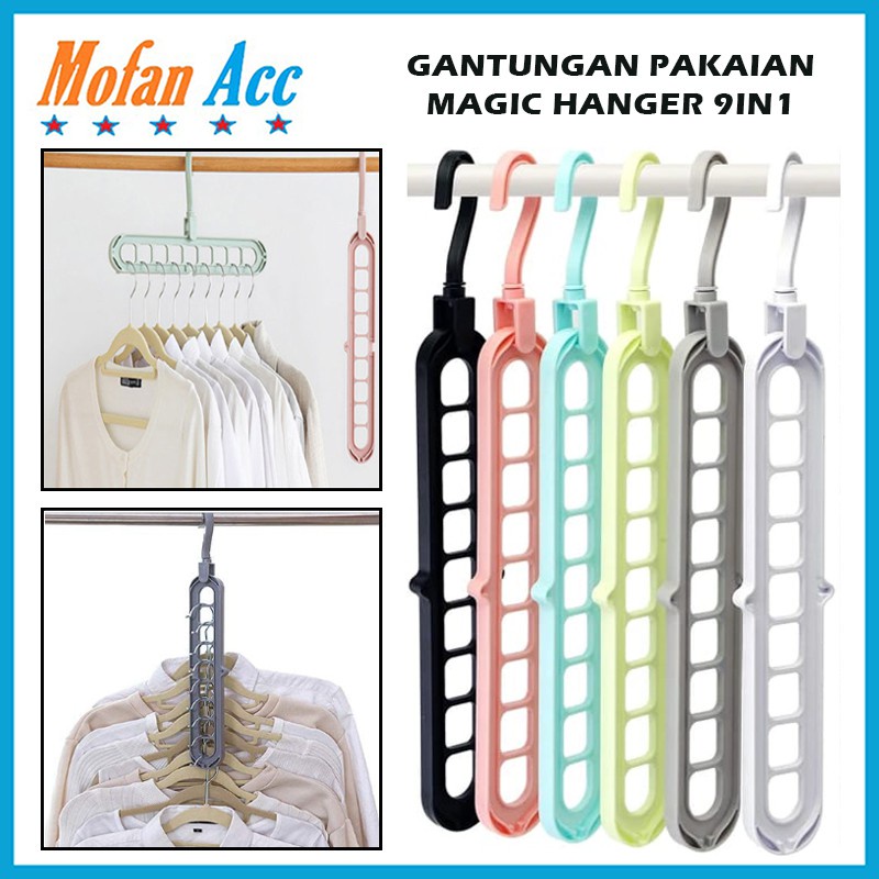 Gantungan Baju 9IN1 / Magic Hanger Celana Jilbab Handuk Syal Dasi Sapu Tangan 9 Susun Lemari / Jemuran Pakaian Celemek Kaus kaki Ikat Pinggang Tas Napkin Towel Multifungsi Hemat Tempat