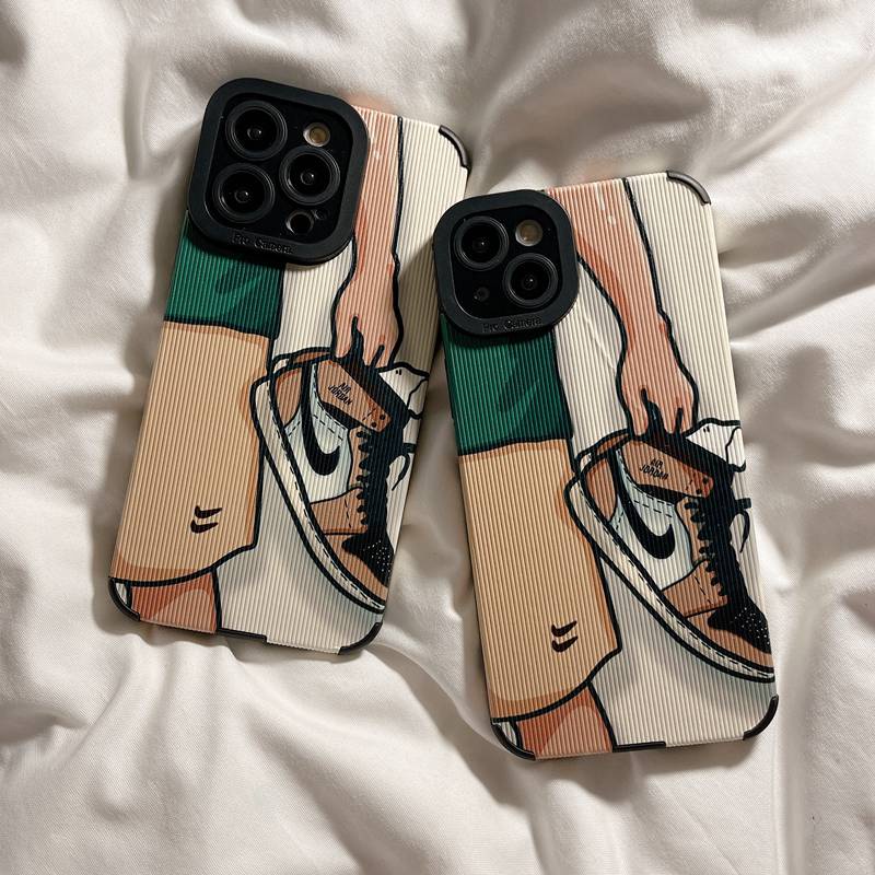 Skin Feel Soft sheepskin Leather Case IPhone 6S 7 8 Plus SE 2020 X XR XS Max 11 12 13 14 Pro Max 14 Plus Camera Protect for Women Girl Fashion NIKE Shoes
