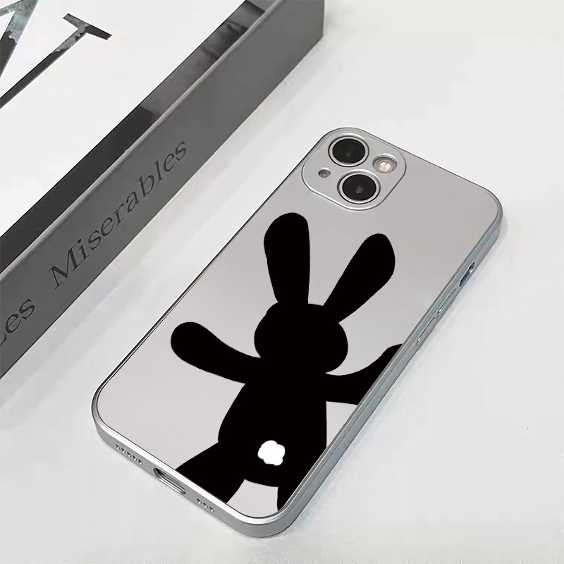 IPHONE Electroplate Soft Case Kompatibel Untuk Iphone14 13 12 Pro Max 11 XS XR X8+76S Plus Casing Ponsel Mini Kelinci Hitam TPU Silikon Shockproof Cover