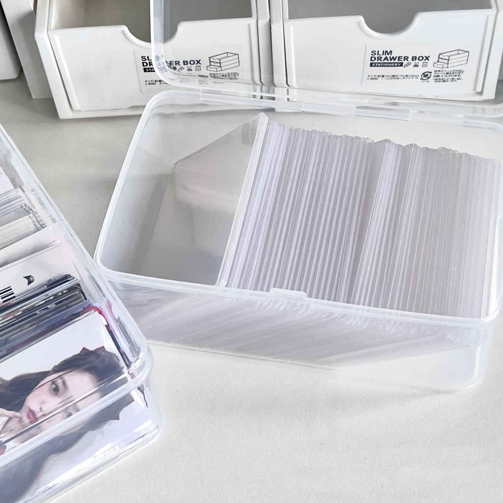 Ins Clear Storage Box Desktop Organizer Multifungsi Idol Kotak Koleksi Photocard Kapasitas Besar Kartu Lengan Stiker Alat Tulis Penyimpanan Sortir