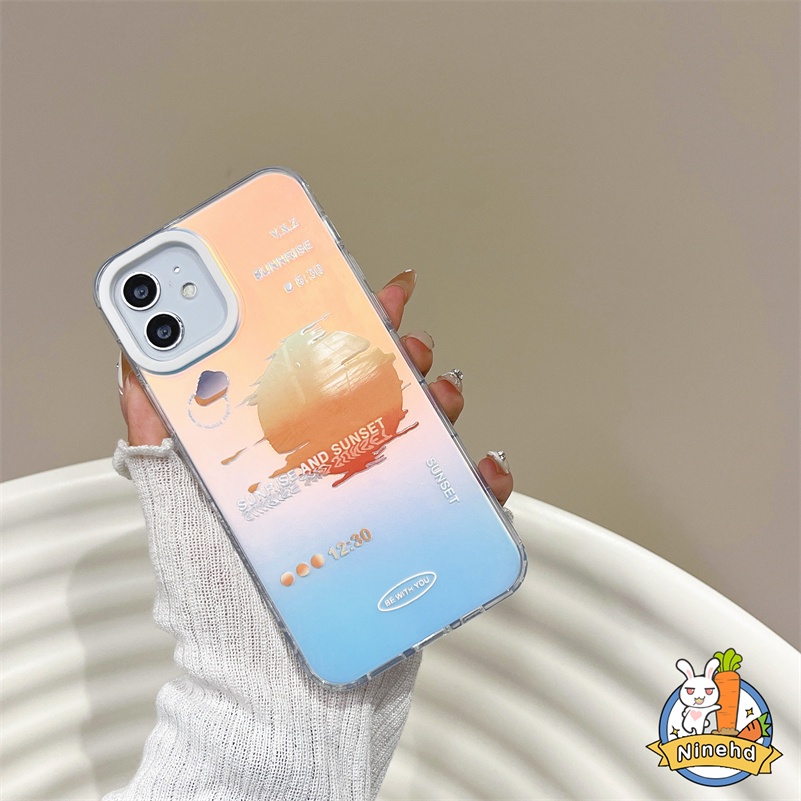 IPHONE Casing Shockproof Keras Bening Mewah Kompatibel Untuk Iphone14 13 12 11 Pro Max X Xr Xs Max8 7 Plus SE 2020 Kualitas Tinggi Double-layer Pelindung Laser Matahari Bulan Anti Pecah Casing Ponsel