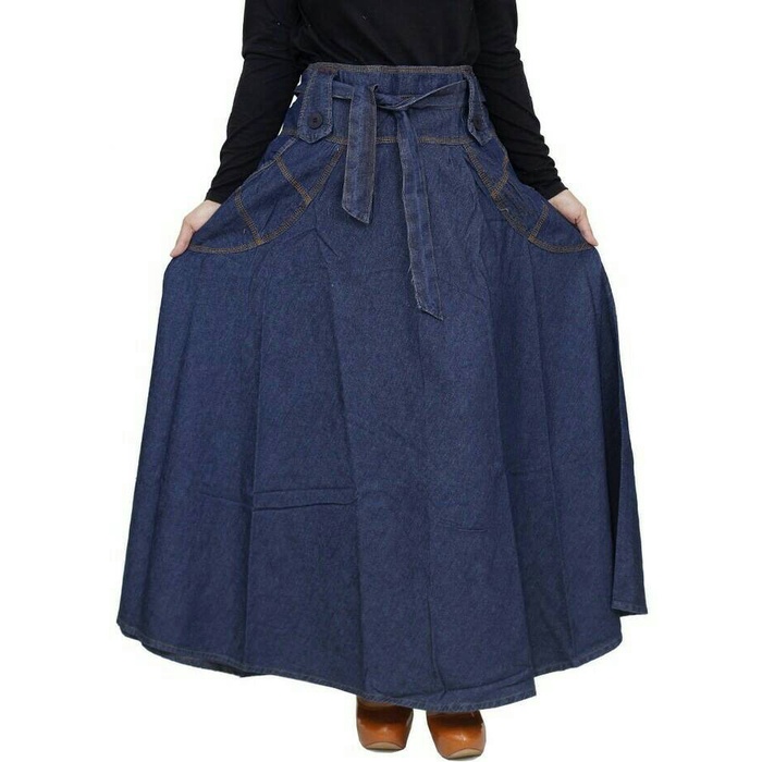 Rok jeans jumbo / Rok umbrella wanita /Rok payung jumbo