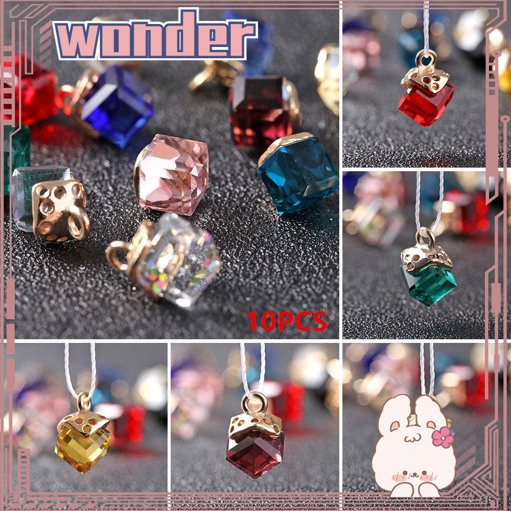 Wonder 10pcs Manik-Manik Kristal Kubus 2mm Kerajinan Handmade Gelang Komponen