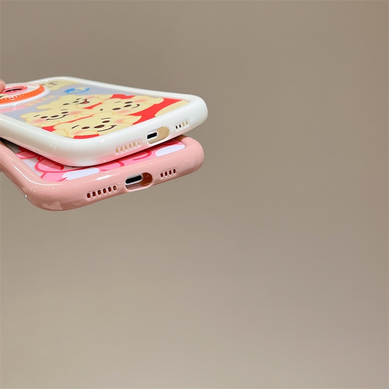 IPHONE Casing Ponsel Kartun Beruang Strawberry Cocok Untuk Iphone14 11 13 12 Pro Max All Inclusive Kontras Vinnie Bear Case Silikon Kartun