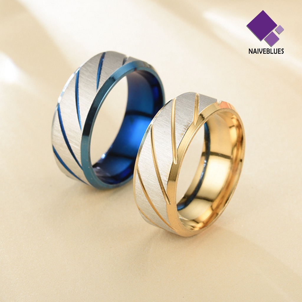 &lt; Naiveblues &gt; Cincin Couple Motif Twill All-match Pengerjaan Halus Stainless Steel Shiny Unisex Untuk Tunangan