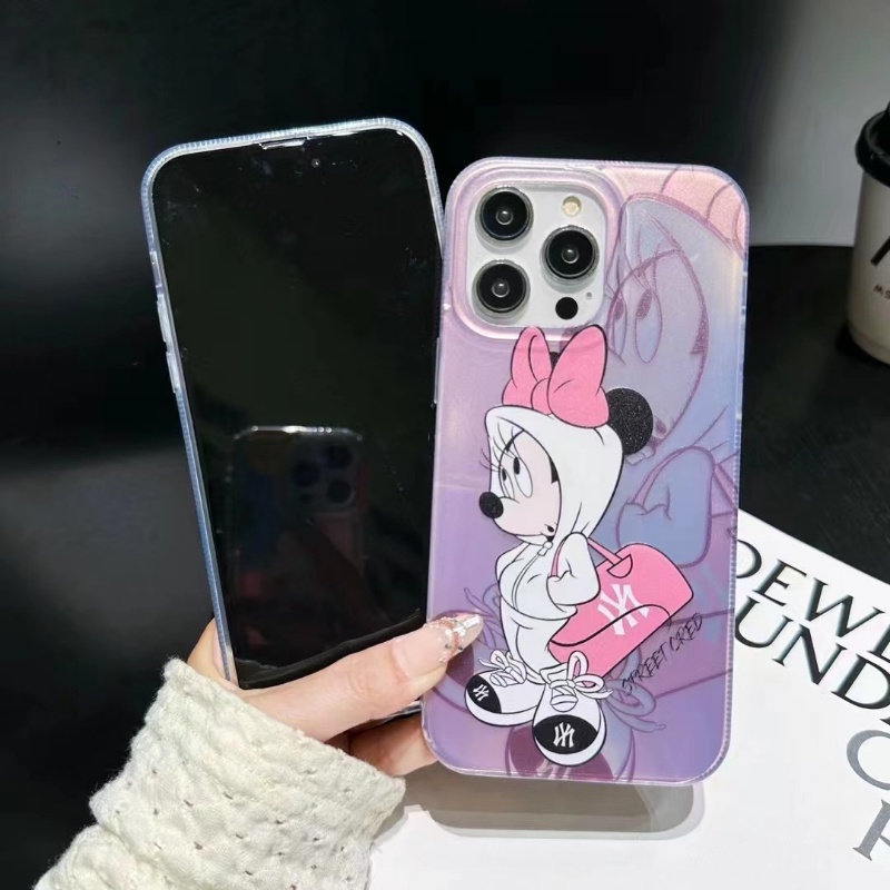 IPHONE Casing Ponsel Mickey Minnie Cocok Untuk Iphone14 13 11 12 Pro Max 14Plus Paket Lengkap Kontras INS Gaya N &amp; Y Kartun Frosted Phone Case