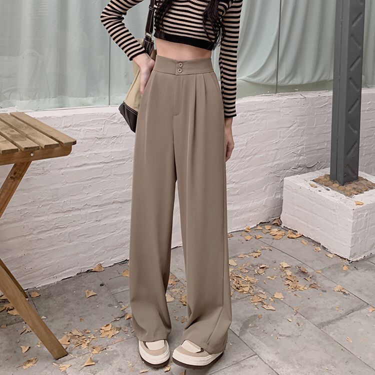 GROSIRTAS TG1691 Celana Kantor Straight Pants Wanita Import Kancing Dua High Waist Celana Kulot Bahan Katun