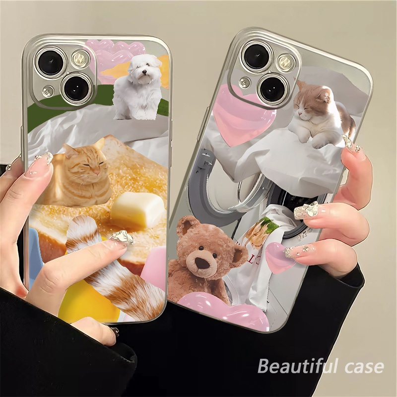 IPHONE Kucing Kupon Lucu Lembut Electroplate Case Kompatibel Untuk Iphone14 13 12 11 Pro XS Max Casing XR X8 +7 6S Plus Mini TPU Silikon Shockproof Phone Cover