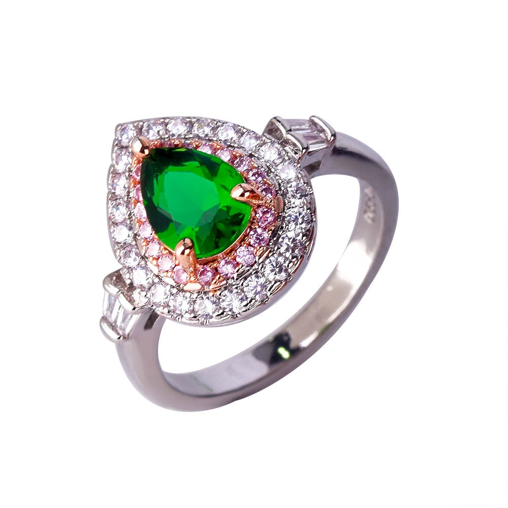 Goldkingdom Aksesoris Perhiasan Fashion Ready Stock Nenek Tetesan Air Hijau Pear Berbentuk Engagement Ring