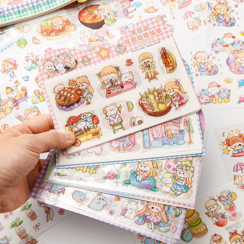 10lembar Kawaii Kartun Gadis Seri Deco Stiker Student Diary Deco DIY Decals