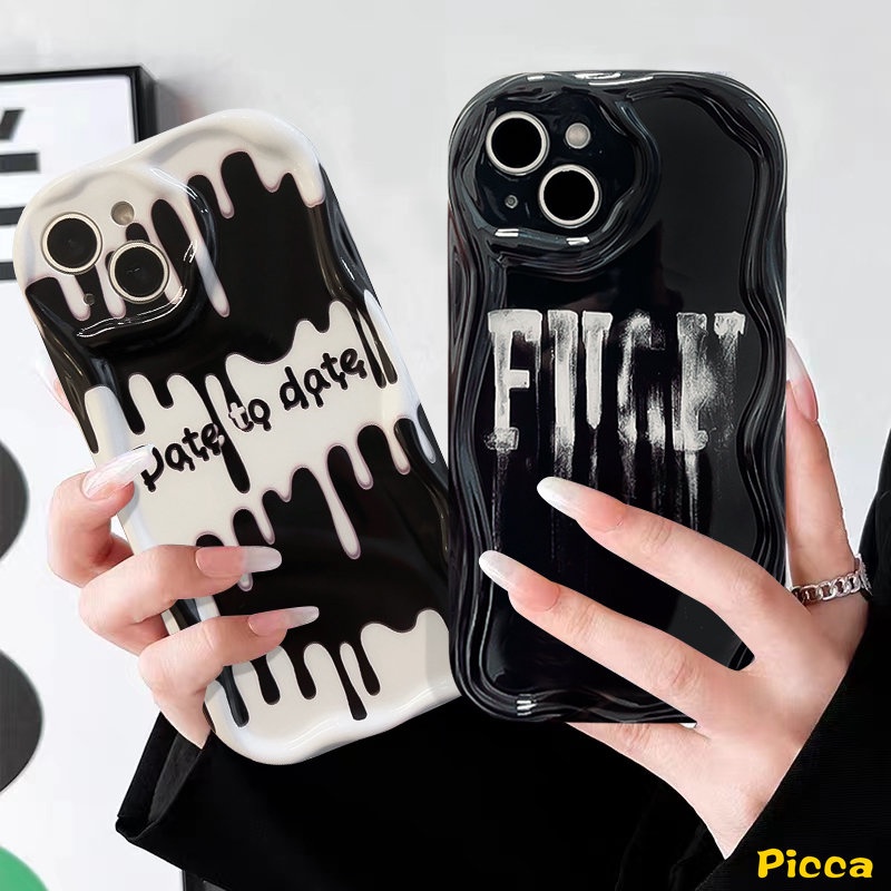 IPHONE Casing Tepi Melengkung Bergelombang Kreatif 3D Kompatibel Untuk Iphone7 8 6s 6 Plus 11 14 12 13 Pro Max XR X XS Max SE 2020 Trendy Pribadi Huruf Inggris Es Krim Shockproof Glossy Soft Cover