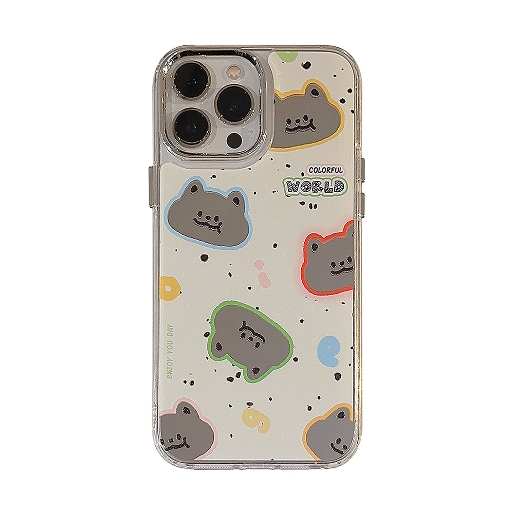 IPHONE Ins Kucing Lucu Kartun Plating Cermin Casing Transparan Untuk Iphone14 11 12 13 PRO MAX Casing Cover Pelindung AT0276