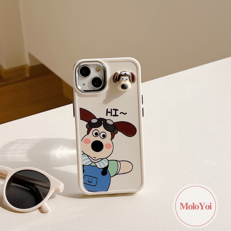 Kartun Wallace Dan Gromit 3D Anjing Lucu Mainan Case Kompatibel Untuk IPhone 7Plus 8Plus 11 12 14 13 Pro MAX XR 7 8 Plus X XS MAX Mewah Plating Metal Lensa Frame Electroplate Soft Cover