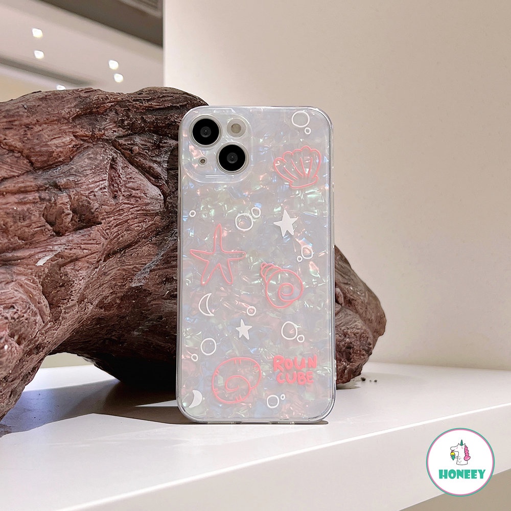 Ins Starfish Shell Ocean Glitter Back Cover Kompatibel Dengan iPhone 11 Pro Max13 12 14 Pro Max Lucu Warna-Warni Shockproof Phone Cover