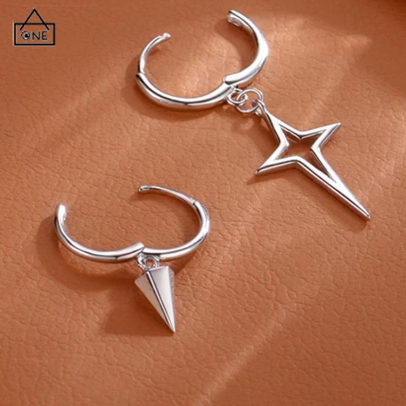 COD❤️Anting Salib Bintang Asimetris Anting Keren Geometri Kerucut Hip hop Telinga Stud-A.one