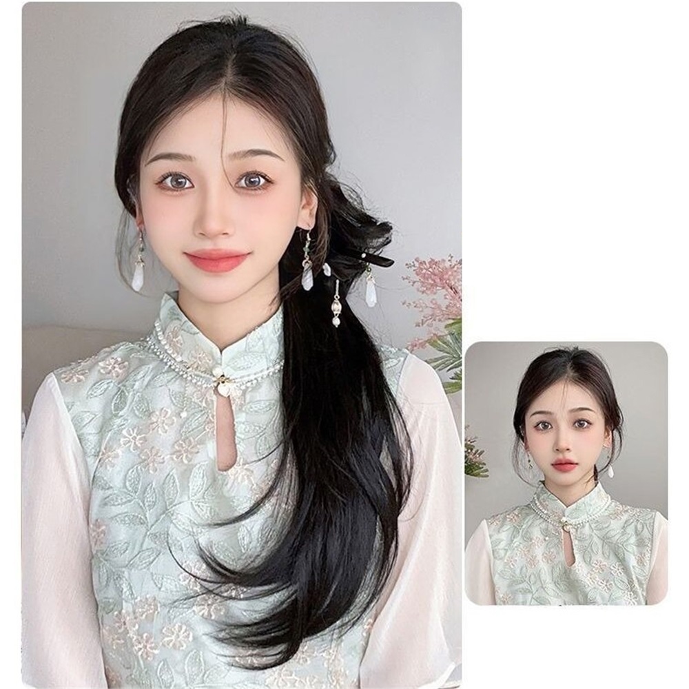 Wig Ponytail Wanita Gadis Gaya China Dengan Klip Menggenggam Simulasi Alami Ekstensi Rambut 43cm