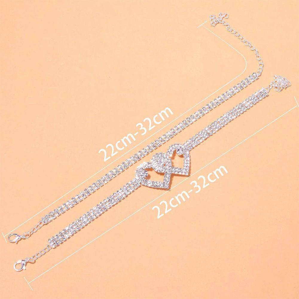 Lily Gelang Kaki Rantai Emas Perak Double Heart Bling Foot Chain