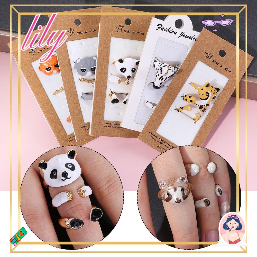 Lily Animal Set Cincin Wanita Pria New Creative Fashion Cute Cat