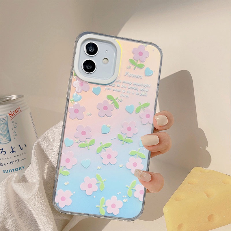 Compatible For IPhone 14 13 12 11 Pro Max X XR Xs Max 8 7 Plus SE 2020 Kompatibel Untuk Little Flower Butterfly IMD Laser Gradient Phone Case TPU Lembut Shockproof Cover Pelindung