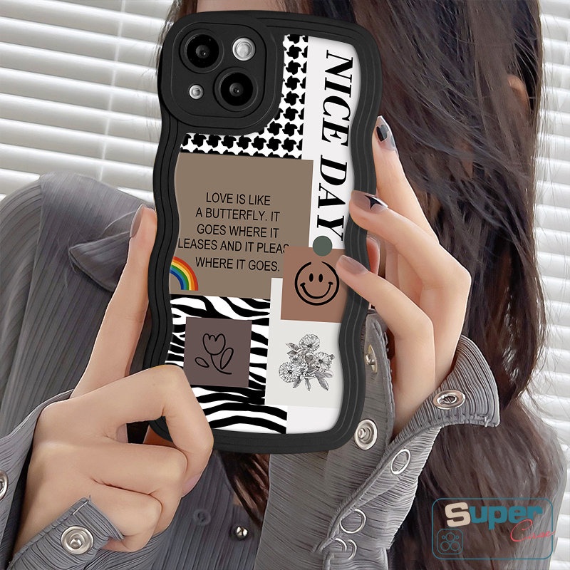 Case Motif Sambungan Berlian Smiley Houndstooth Untuk Realme C21Y C35 C55 C30 C25 C33 C25s 5 10 5s 8i 5i 8Pro 9i 7 7i 6i 8 9 Pro+C11 C15 C25Y C12 C20 C20A C3 Penutup Tepi Bergelombang Lembut