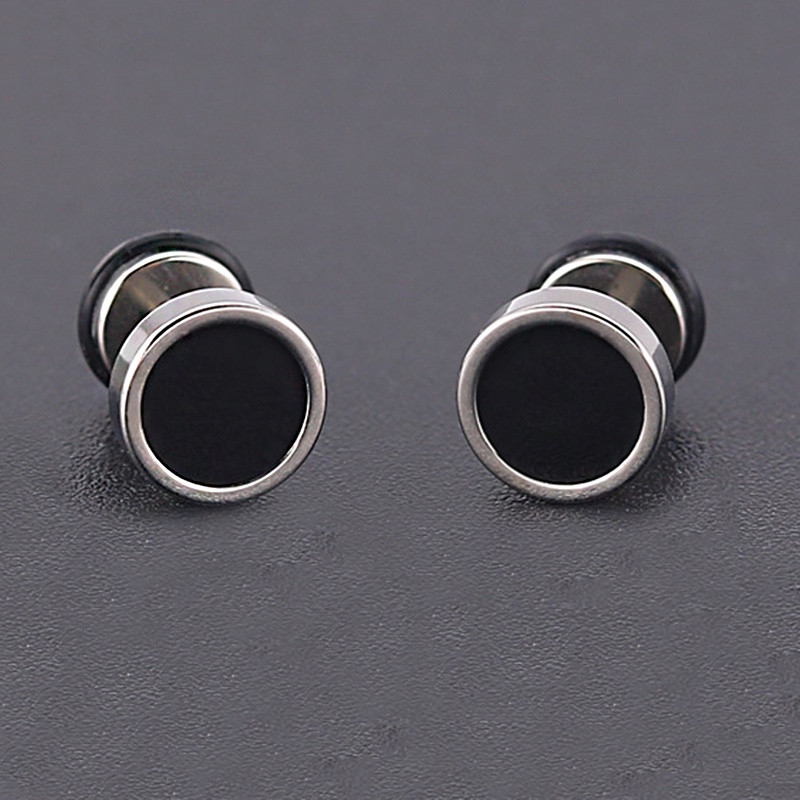 Korea Fashion Stainless Steel Punk Stud Earring Untuk Pria Baja Titanium Bulat Hitam Minyak Drip Earrings Perhiasan Hadiah