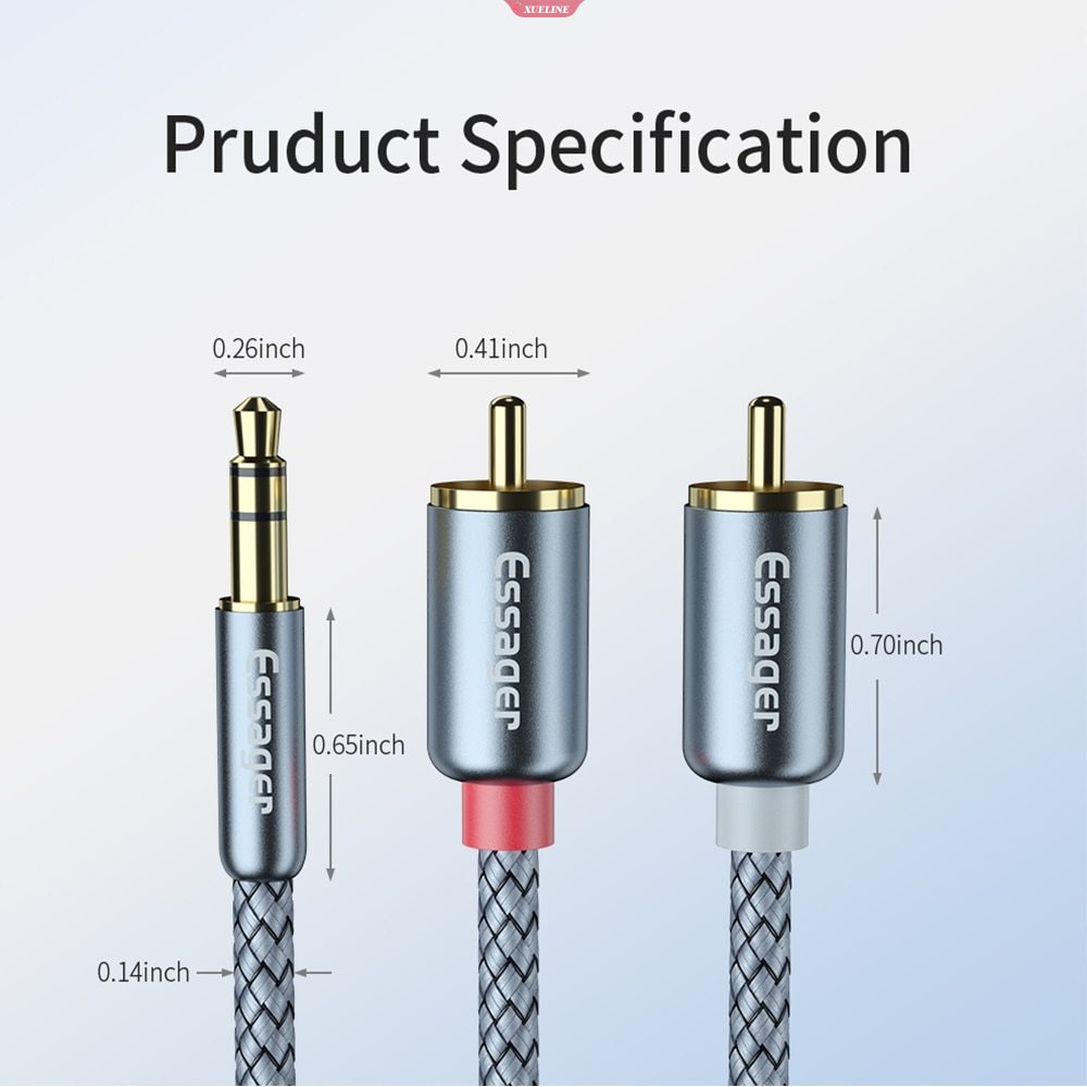 Essager RCA Kabel Audio Jack 3.5 to 2kabel RCA Jack 3.5mm to 2RCA Male Splitter Aux Cable Untuk TV PC Amplifier DVD Speaker Kawat [ZXL]