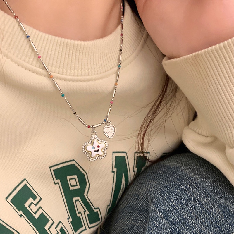 S925 Kalung Silver Dengan Bentuk Wajah Bunga Matahari Smiley Face Warna-Warni Gaya Korea Fashion Untuk Wanita