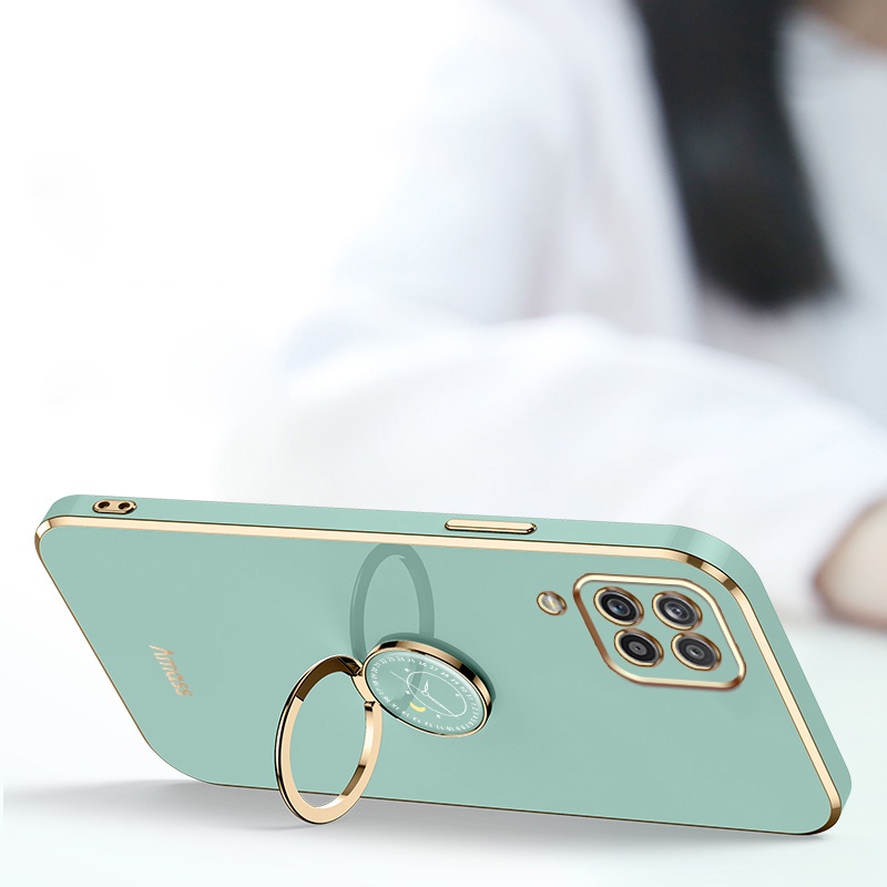 Andyh Casing Ponsel Untuk Samsung Galaxy A12 Nacho M12 F12 A22 4G 5G M22 M23 F22 4G M32 F23 M42 A42 5G Deluxe Perlindungan Jatuh Pita Emas Dengan Jam Cincin Dan Lanyard Gratis