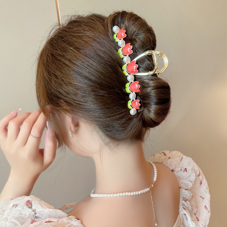 Baru Paduan Tulip Mutiara Rambut Klip Wanita Manis Lucu Bunga Ponytail Holder Hairpin Aksesoris Rambut